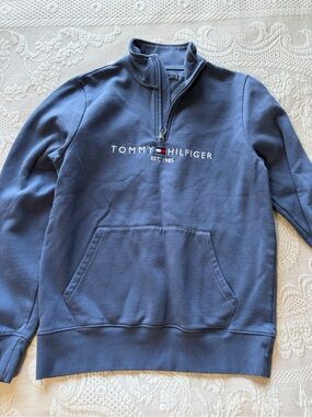 Tommy Hilfiger Men's Navy Zip-Up Pullover with Logo XS nautical collegiate EUC